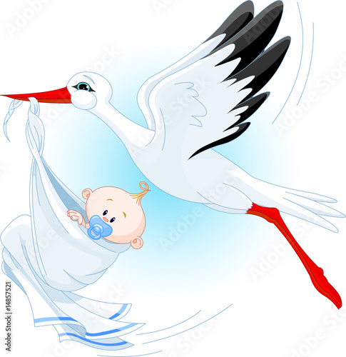 Foto-Plissee - Stork delivering a newborn baby boy (von Anna Velichkovsky)