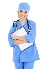 Wall Mural - doctor in blue medical  uniform