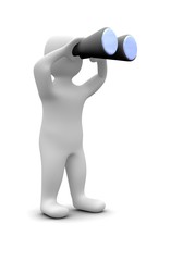 Poster - Man looking through binoculars. 3d rendered illustration.