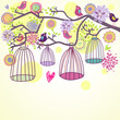 Floral summer composition. Birds out of their cages concept