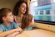 © Pavel Losevsky - mother and children  look in train`s window
