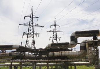 Pipeline and towers of power lines