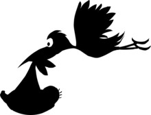Stork With Baby Vector Silhouettes