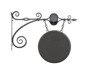 Hanging wrought-iron notice sign cutout