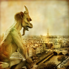 Fototapete - view of Paris from Notre dame - artistic style picture