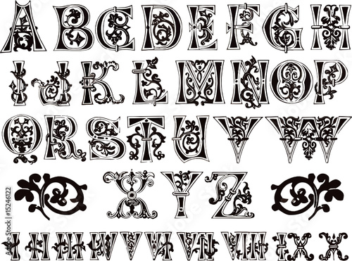 11th century engraved ornamental alphabet and numerals Stock Vector ...