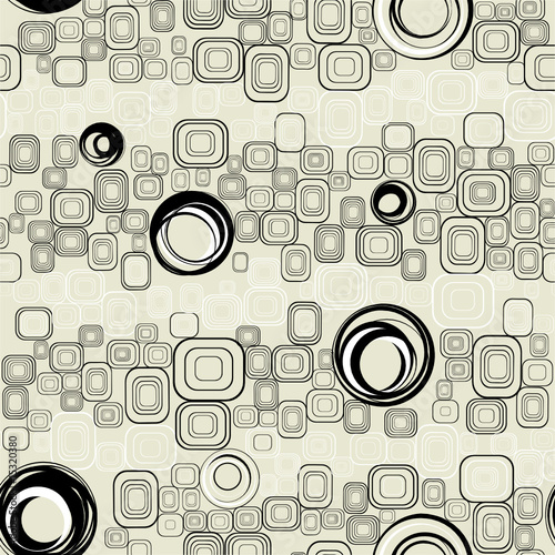 Naklejka - mata magnetyczna na lodówkę Seamless retro background from squares and circles.