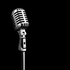 Sticker - microphone metal black background