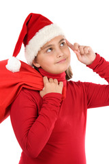 Sticker - Beautiful girl with hat of Santa Claus thinking