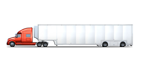 Side rendering of red and white semi-truck