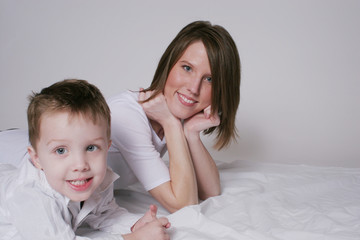 Mother and son on the floor together