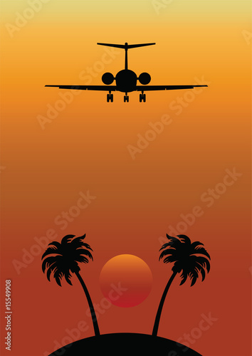 Foto-Fahne - Remote Tropical Island with Airplane Flying Over (von Barry Barnes)