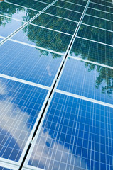 Solar panels with green reflection