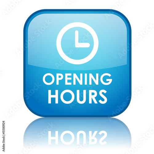 Fotografia, Obraz Square "OPENING HOURS" button with reflection (blue)