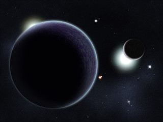 Wall Mural - digital created starfield with cosmic nebula and planet