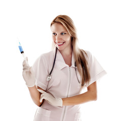 Smiling medical doctor with stethoscope. Isolated over white bac