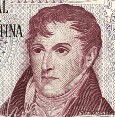 Sticker - Manuel Belgrano on 10 Pesos 1976 Banknote from Argentina