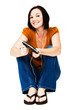 © imagedb.com - Sitting woman listening media player