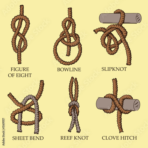 Foto-Leinwand mit Rahmen - A collection of knots and hitches illustrations (von Wingnut Designs)