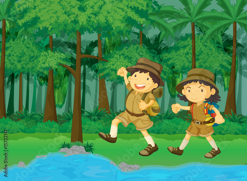 Foto-Plissee - rainforest and water cartoon scene (von GraphicsRF)