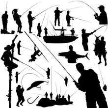 Fishermen And Fishing Equipment Vector