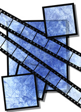 Blue  Film Strip And Film Plates With Vintage Grunge Texture On