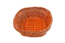 Empty Orange Wicker Basket Without Handles Isolated