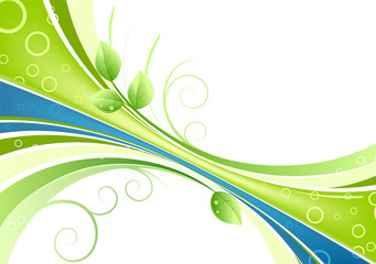 Sticker - green abstract background with leaves and water drops