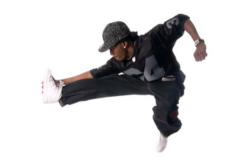 Wall Mural - Cool young hip-hop man on white background