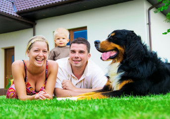 Wall Mural - happy family and house