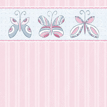 Hand Draw  Butterflies On  Pink Striped Background
