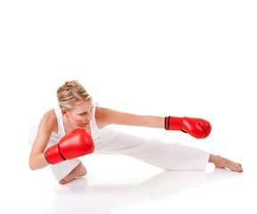 Wall Mural - Young woman as fighter