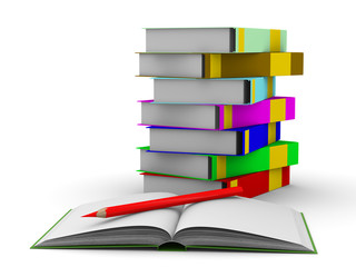 Wall Mural - pile of books on white background. Isolated 3D image