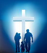christian family walking towards a cross