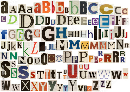 Fotografía Colorful newspaper alphabet isolated on white