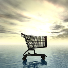 shopping cart in sunset 3d