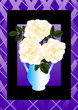 Illustration of a cream rose in a blue vase