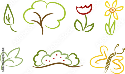 Clipart Set Natur Baum Blume Schmetterling Blatt Buy This Stock Vector And Explore Similar Vectors At Adobe Stock Adobe Stock