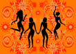 Illustration of young beautiful ladies dancing disco