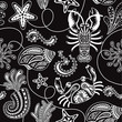 Seamless Sea Shell and Lobster Pattern