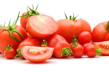 Wall Mural - bio fresh red tomatoes on white background