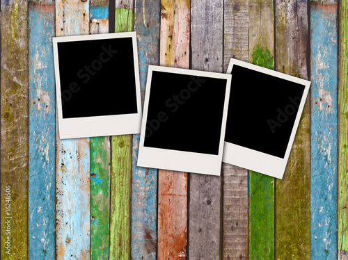 Fotografie, Obraz Three Blank Polaroids on Wooden Background