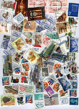 Heap Of Different Vintage Post Stamps, Paper Texture, Frame