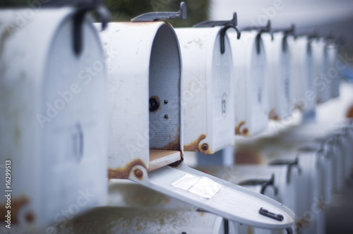 Fotografía mailbox open in row of mailboxes