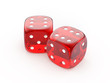 Red glass dice on a white background