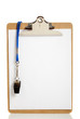 Blank Clipboard and Coaches whistle
