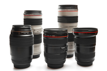 Set of camera lenses isolated