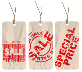 Canvas Print - Set of  sale crumpled paper tags