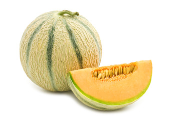 Wall Mural - orange cantaloupe melon on white background .