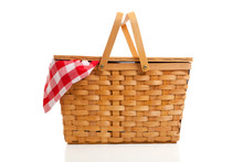 Wicker Picnic Basket With Gingham Cloth